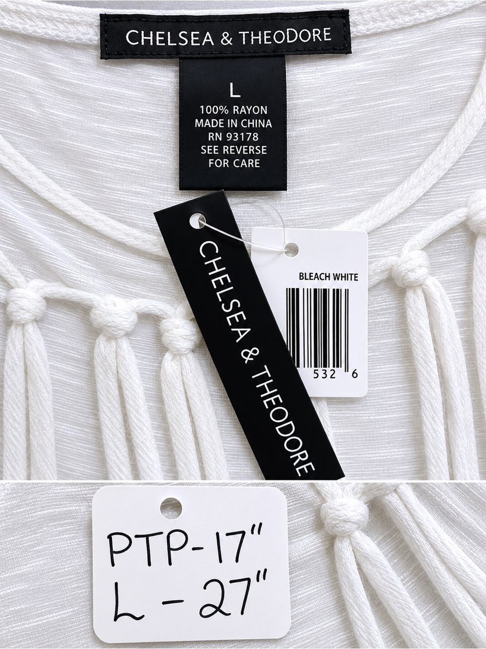 Sexy Fringe Tank Top NWT Boho Festival Bleach White L - Picture 6 of 6